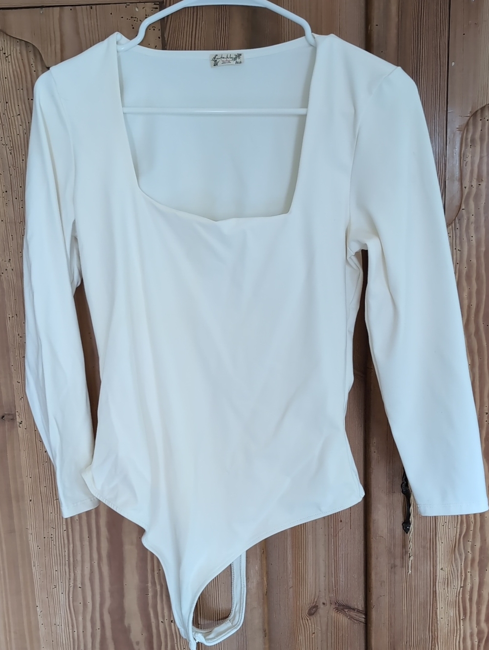 Free People Cream Long Sleeve Square Neck Bodysuit